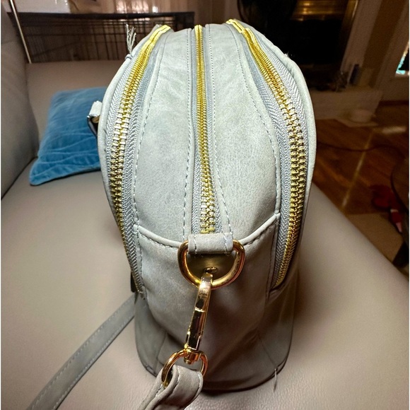 Gray Marbled Faux Leather Satchel with 8 Compartments - Gold Hardware - EUC - Picture 5 of 10